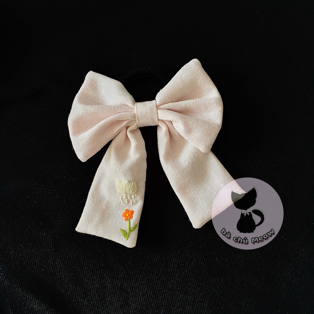 Nơ Cột Tóc Thêu Tay Tông Màu Lộn Xộn