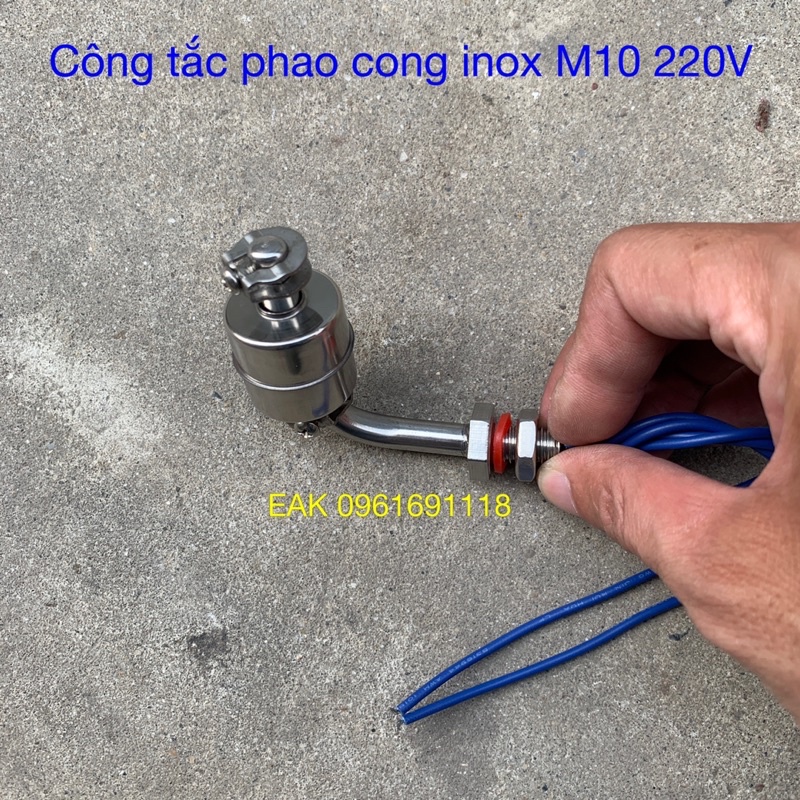 EAK - Công tắc phao cong / thẳng inox - phao chống cạn nước M10 220V - inox 304 - dây xanh