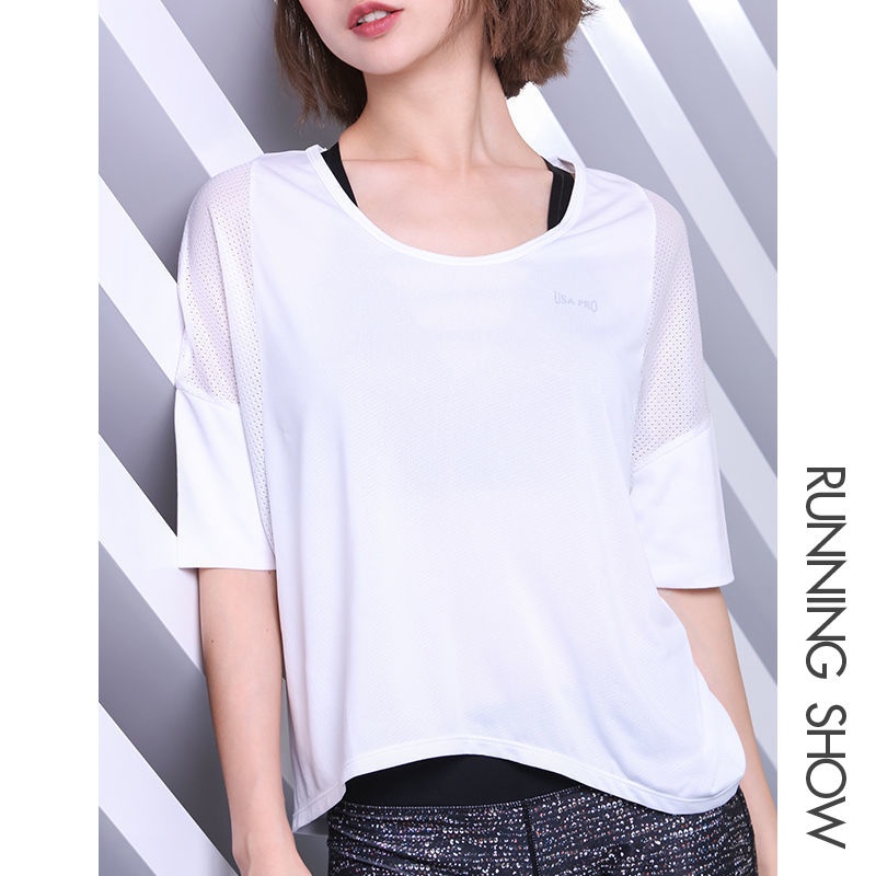 Áo Thun Thể Thao Tay Lỡ Phối Lưới Thoáng Khí Nhanh Khô Thời Trang Mùa Hè Cho Nữ 0312