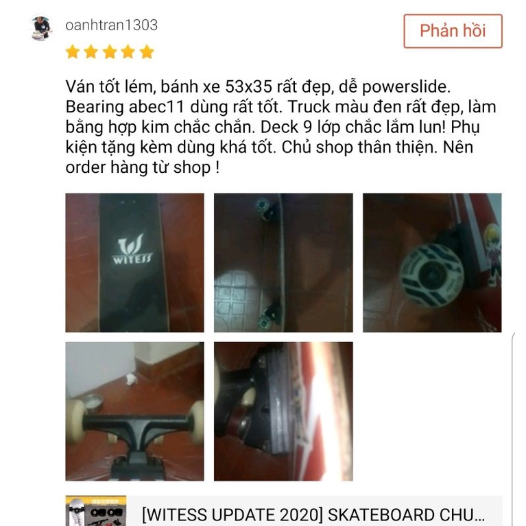 WITESS full phụ kiện- Ván trượt Skateboard cao cấp chính hãng 9 LỚP GỖ PHONG NGA LÕI CƯỜNG LỰC mẫu HƯƠU CAO CỔ abec 11