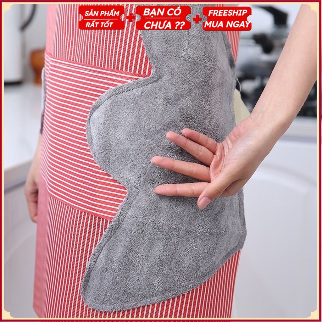 Tạp dề kẻ hoa có khăn lau tay bên hông KÈM TÚI ĐỰNG ĐIỆN THOẠI đa năng, tạp dề nấu ăn pha chế chất vải chống thấm nước
