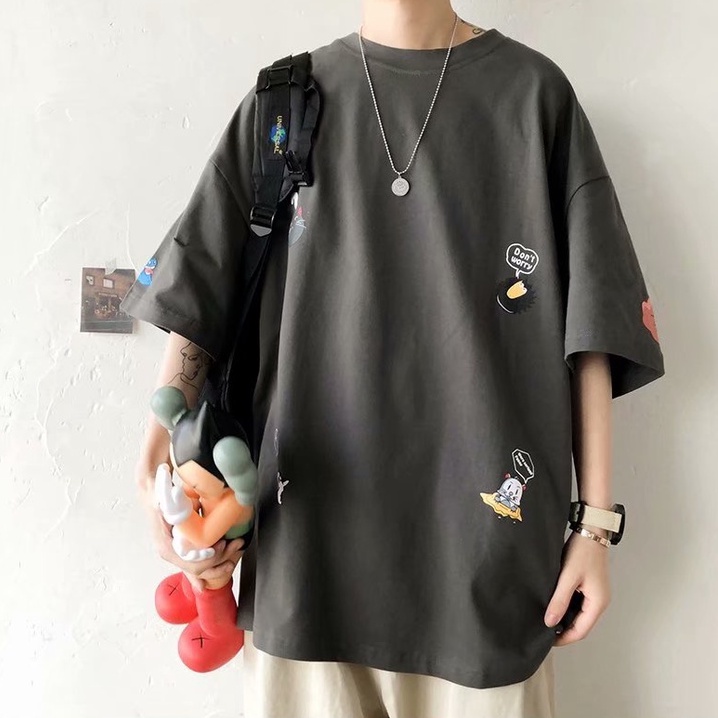áo thun nam phong cách Hàn Quốc áo thun tay lỡ tiếng Nhật unisex áo phông form rộng đen áo phông áo thun kiểu nữ áo thun thể thao nam