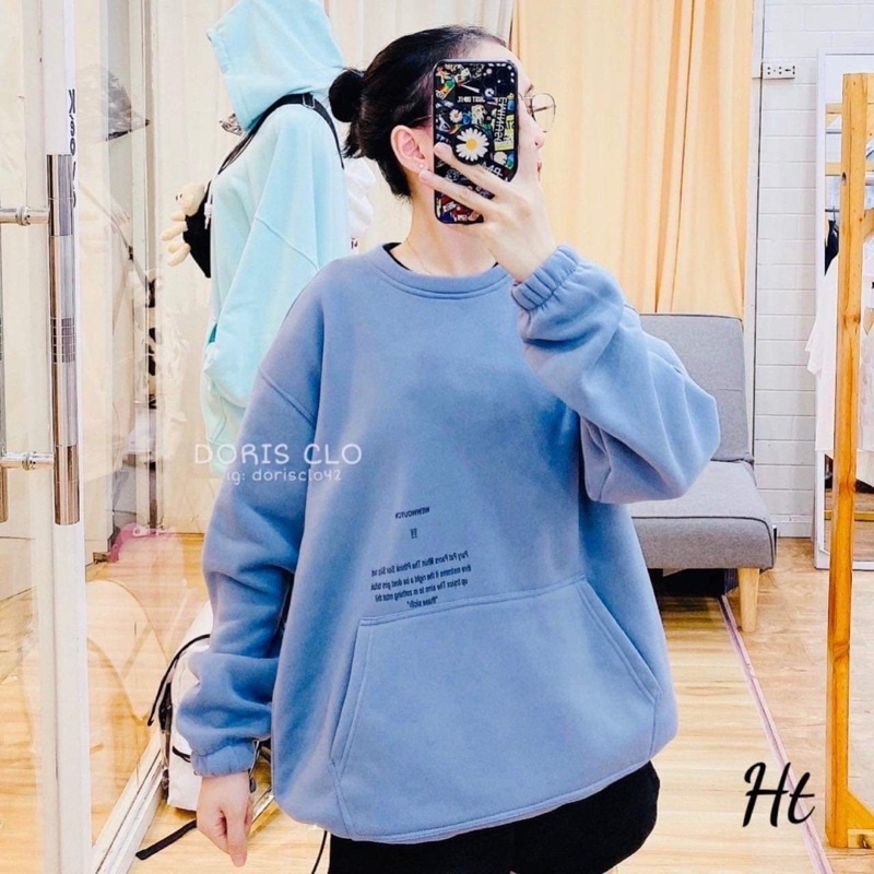 Áo nỉ cổ tròn rút gấu chữ túi H26