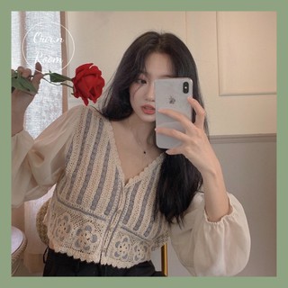 [HẾT HÀNG] ÁO CROPTOP LEN MÓC PHỐI TAY VOAN FREESIZE