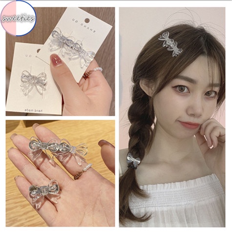 Set 1 / 2 Kẹp Tóc Nơ Trong Suốt Ngọt Ngào Phong Cách Hàn Quốc Cho Nữ