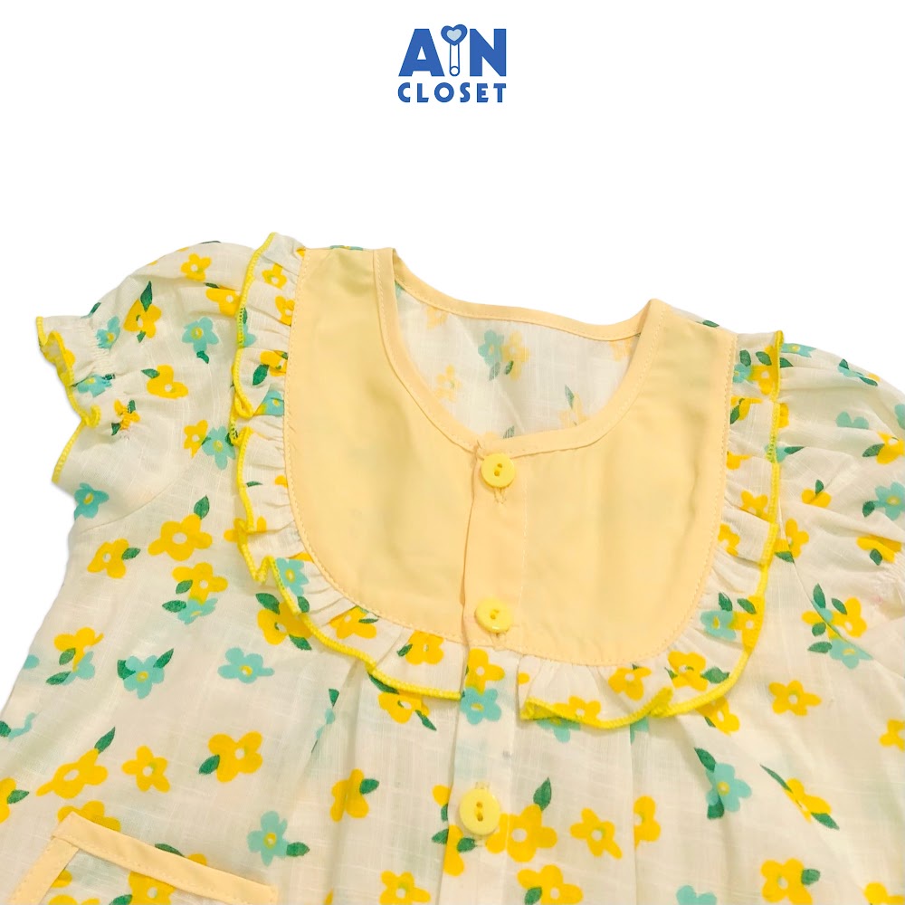 Bộ quần áo ngắn bé gái họa tiết Hoa Sứ vàng xanh linen xước AICDBGNOSE1N AIN Closet