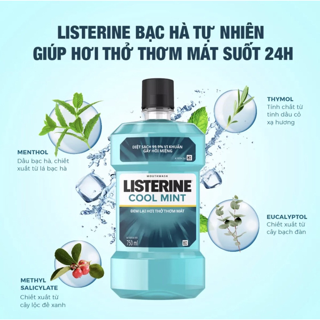 Nước Súc Miệng Listerine Bạc Hà Cool Mint Diệt Khuẩn, Giữ Hơi Thở Thơm Mát (Thái Lan)