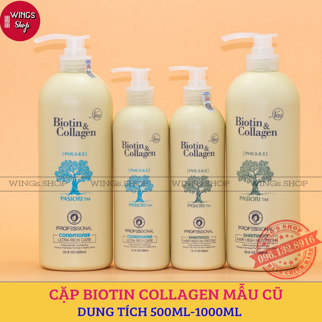 Cặp Gội Xả Biotin Collagen Trắng 500ml-1000ml | Giảm Rụng Tóc, Phục Hồi Tóc Khô Xơ