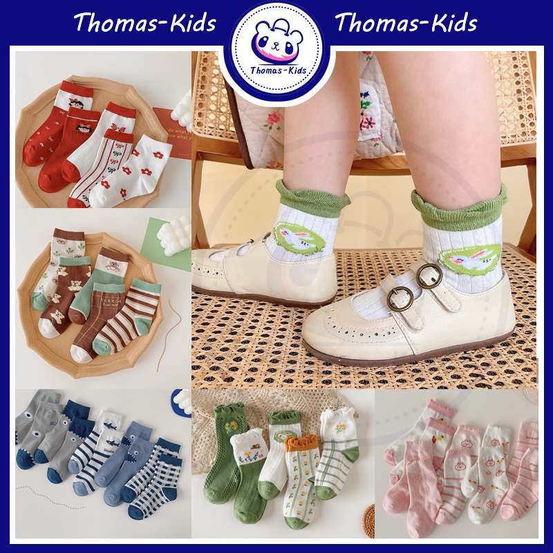 1-12 Tuổi 5 Đôi Vớ Cotton Thoáng Khí Kháng Khuẩn In Họa Tiết Hoa Hoạt Hình An Toàn Cho Bé