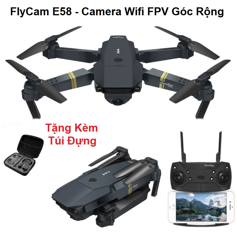 Flycam E58 mini, Siêu Bền Quay Phim Chụp Ảnh 720P, Chống Rung Quang Học, Kết Nối Wifi Với Điện Thoại