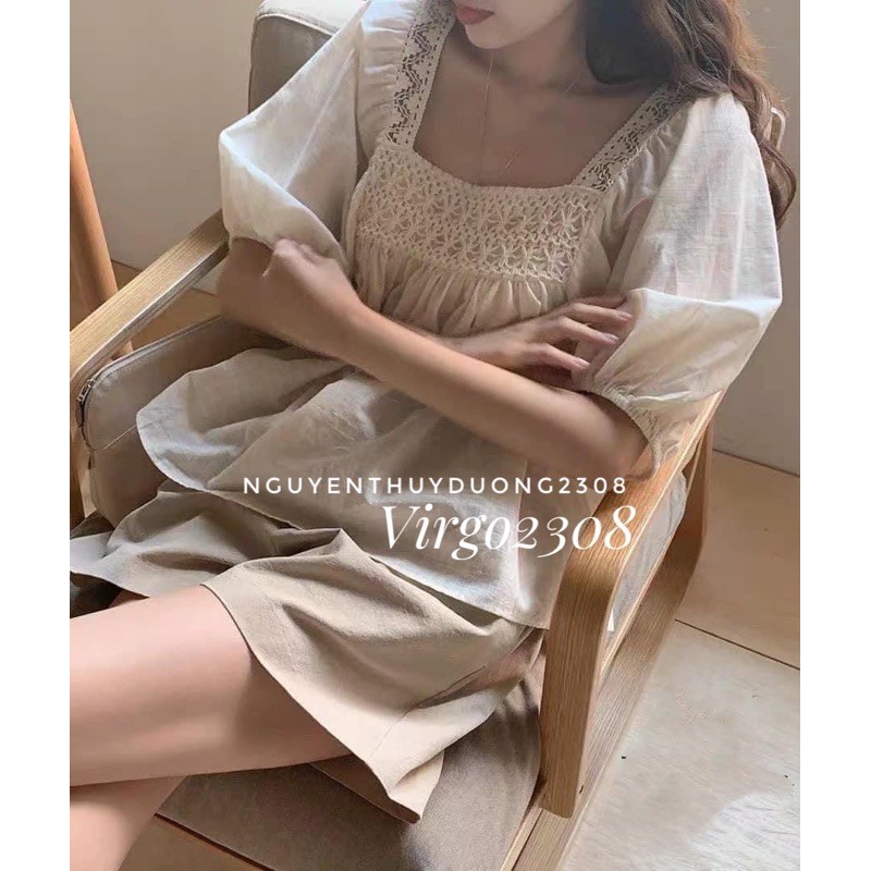 [Ảnh thật/Sẵn]Set áo BABYDOLL LINEN cổ vuông viền ren | BigBuy360 - bigbuy360.vn
