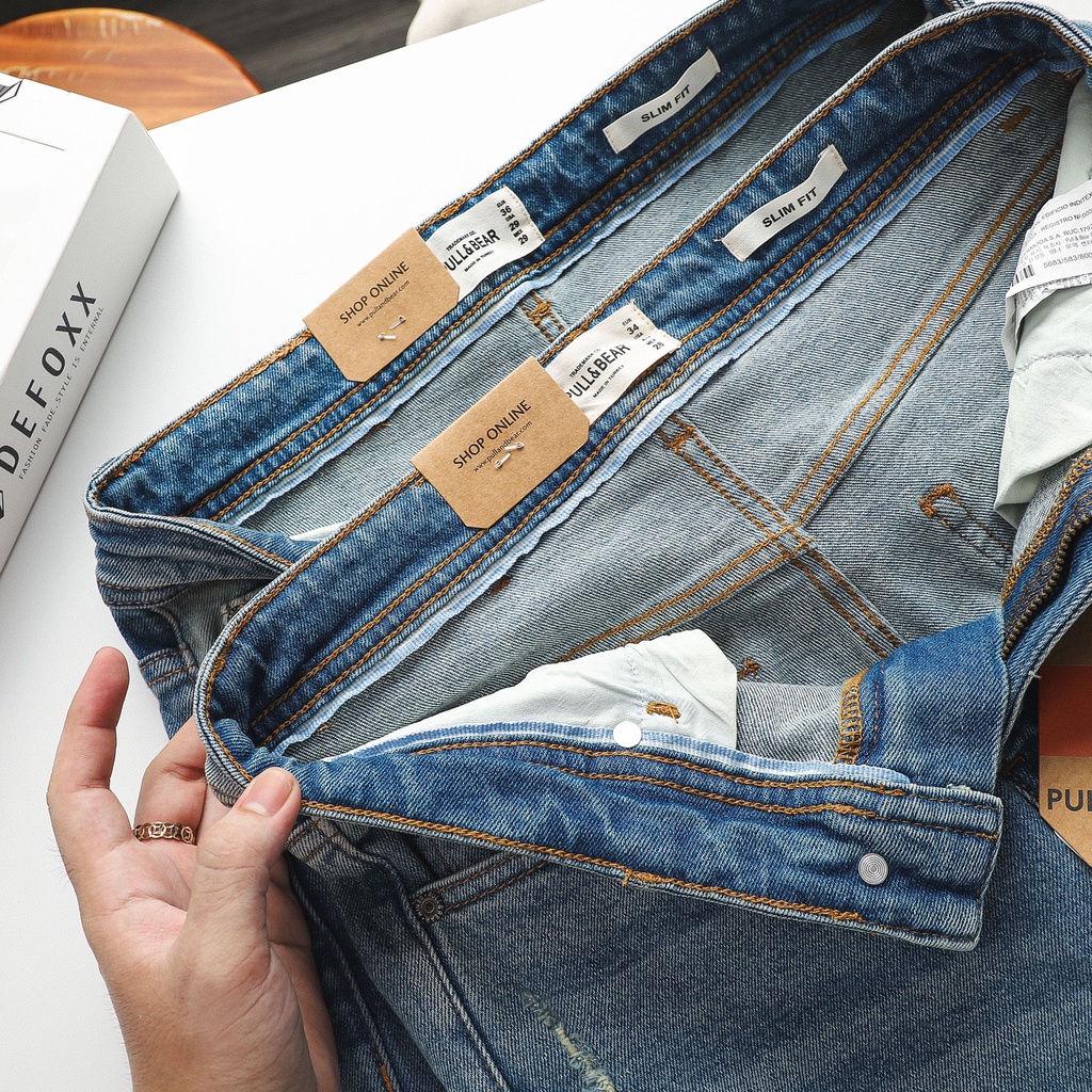 Quần Jean Nam Pullbear xanh wash ziczac (Form Slimfit,chất vải co dãn,ống quần 15-18cm,hàng VNXK) JPB0507 | BigBuy360 - bigbuy360.vn