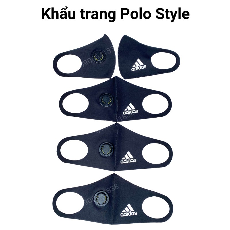 10 khẩu trang vải Polyester in Logo có van thở POLO Style - Dễ thở, đeo thoải mái không đau tai, giặt được