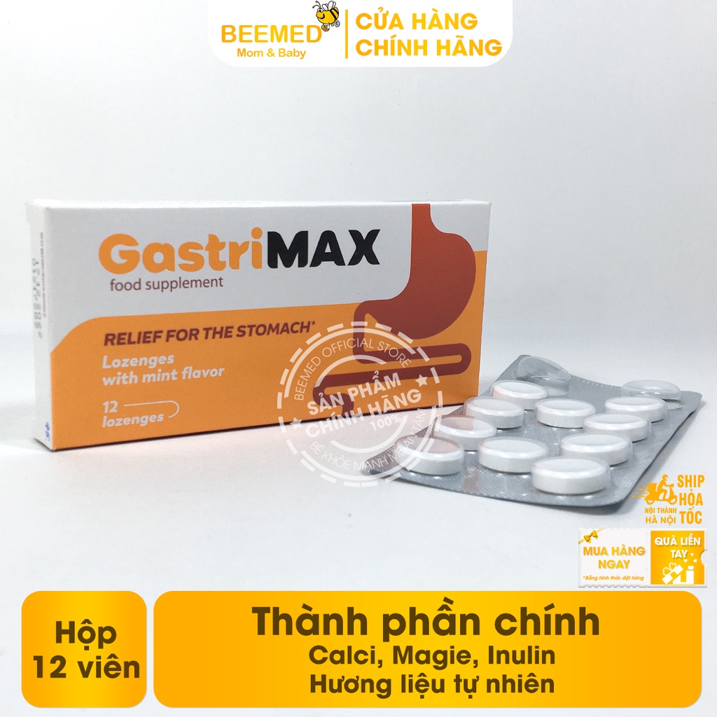 Gastrimax hỗ trợ giảm axit dạ dày, đầy hơi, ợ chua - gastrimax - 1 vỉ x 12 viên ngậm