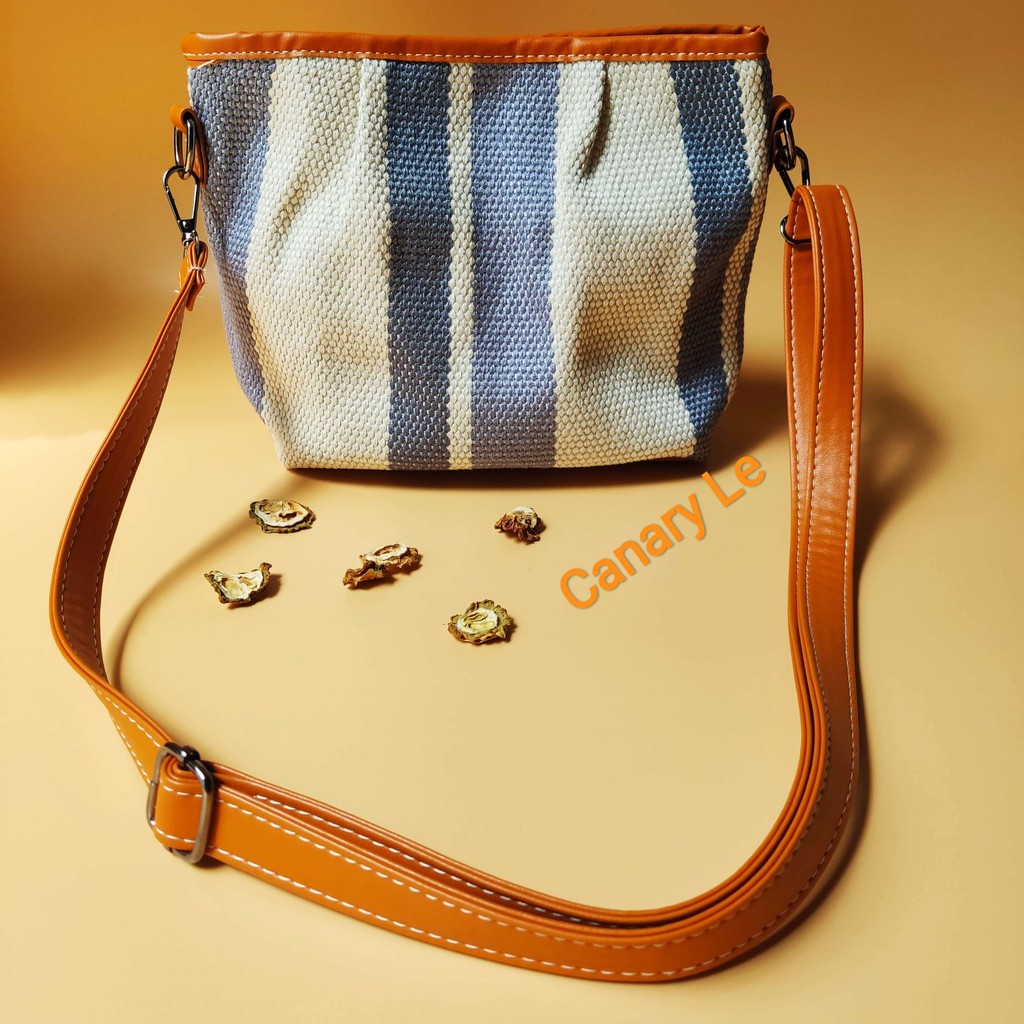 Túi xách vải sọc thời trang xinh xắn_Ảnh Thật