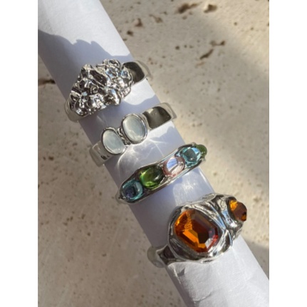 Set nhẫn 4 chiếc đính hạt đá nhiều màu