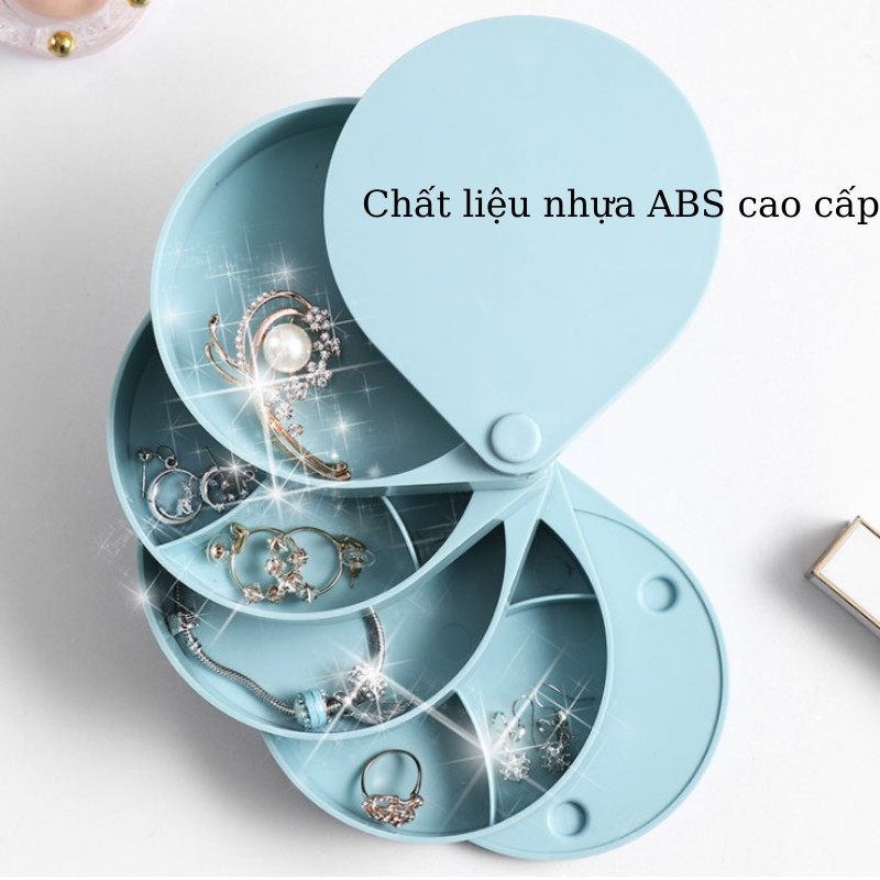 Hộp đựng trang sức mini để bàn cao cấp xoay 360 độ tiện lợi nhiều ngăn chứa đồng hồ, dây chuyền, phụ kiện nhỏ 3 màu