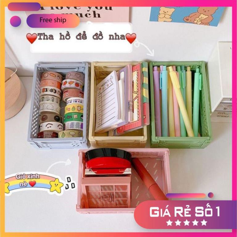 Giỏ mini đa năng để bàn xinh xỉu - Giá màu pastel rẻ đẹp cho bạn nữ trang trí góc nhỏ