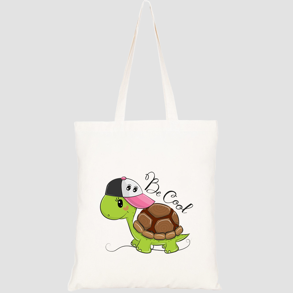 Túi vải tote canvas HTFashion in hình cute cartoon cool turtle pink HT469