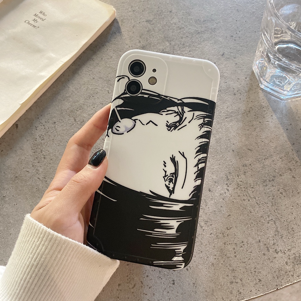 Ốp Điện Thoại Chống Sốc Hình Cô Gái Hoạt Hình Màu Trắng Đen Cho iPhone 14 14Promax 14Pro 13Promax 13Pro 13 12Promax 12 11Promax 11