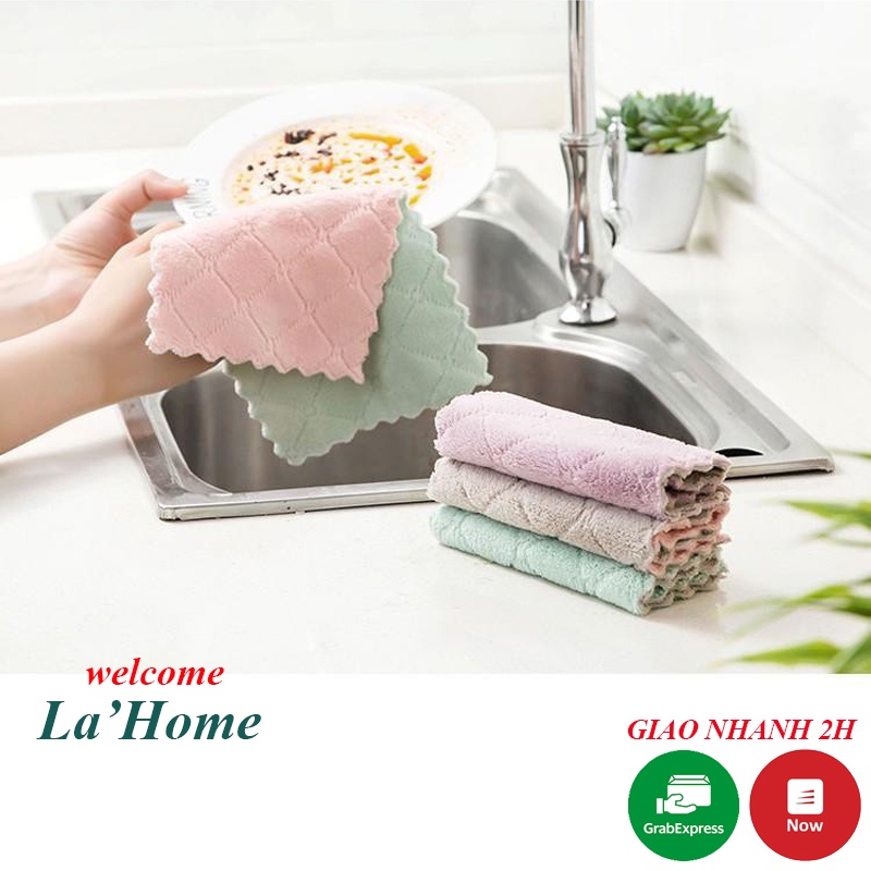 Khăn Bông Lau Bếp La'Home, Lau Tay, Lau Chén Bát - Khăn Vệ Sinh Đa Năng 2 Mặt Siêu Thấm Hút