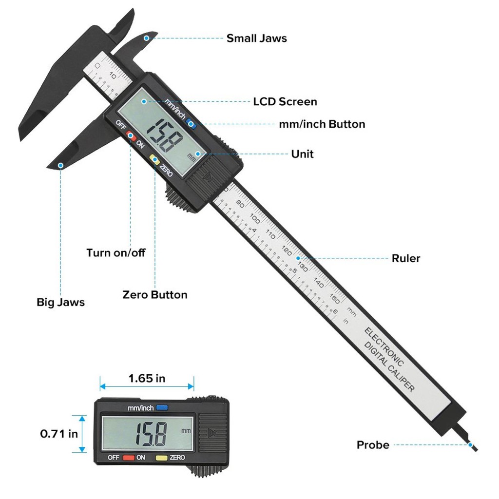 EKEZ Thước Kẹp Điện Tử Đo Đường Kính Sợi Nhựa Carbon Syntek 150mm