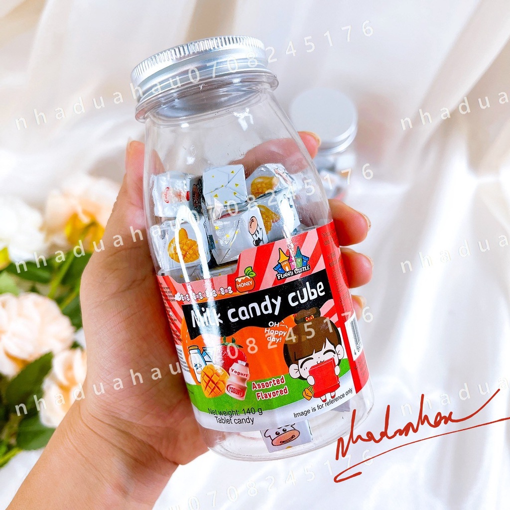 Một hủ kẹo sữa nén trái cây/ kẹo milk cube XiaoYouYou Hongkong hủ 140g gồm 5 vị