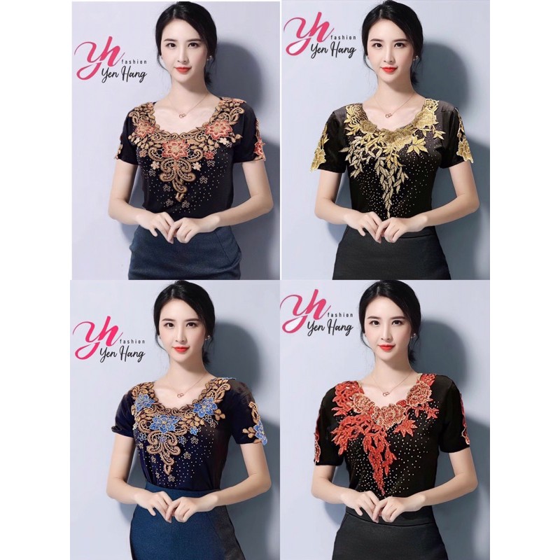 Giảm 5k Đơn Hàng Bất Kì - Áo Thun Đính Đá QCCC {Tặng bộ ngọc trai cao cấp cho đơn 3 áo}