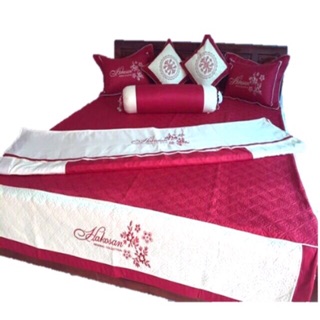 Bộ chăn ga gối Satin poly mùa cưới trọn bộ 7 món
