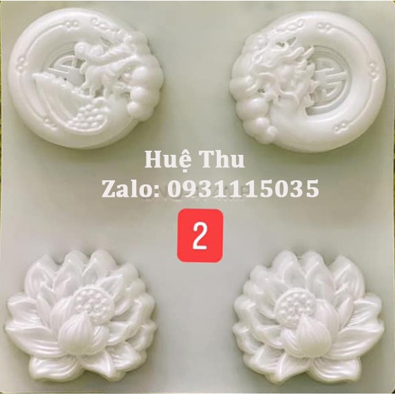 Vỉ 4 khuôn tạo hình hình hoa sen, hạc bằng nhựa dùng đổ rau câu trung thu/ ấn xôi số Ms 02