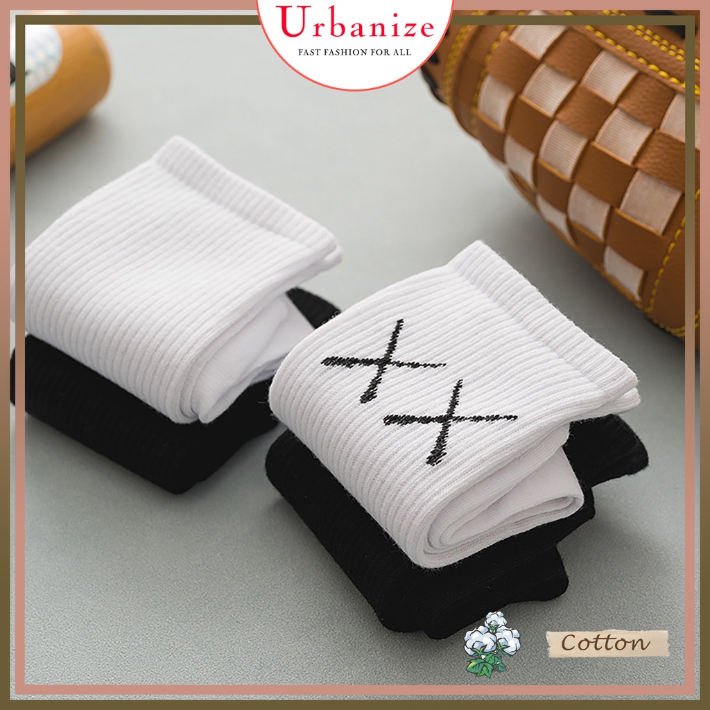 Tất vớ nữ cổ cao unisex trắng đen cotton êm ái thêu chữ X giá sỉ Urbanize
