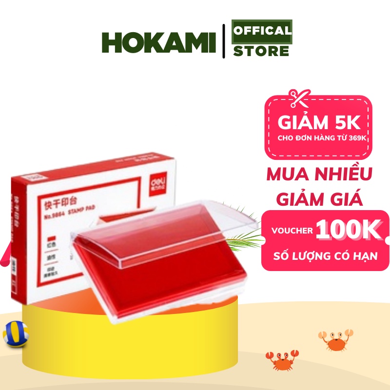 Khay mực dấu Deli - Mực dấu dùng cho văn phòng - hộp dấu lăn tay - kích thước 138x88x26 mm, Đỏ - E9864 - HOKAMI STORE