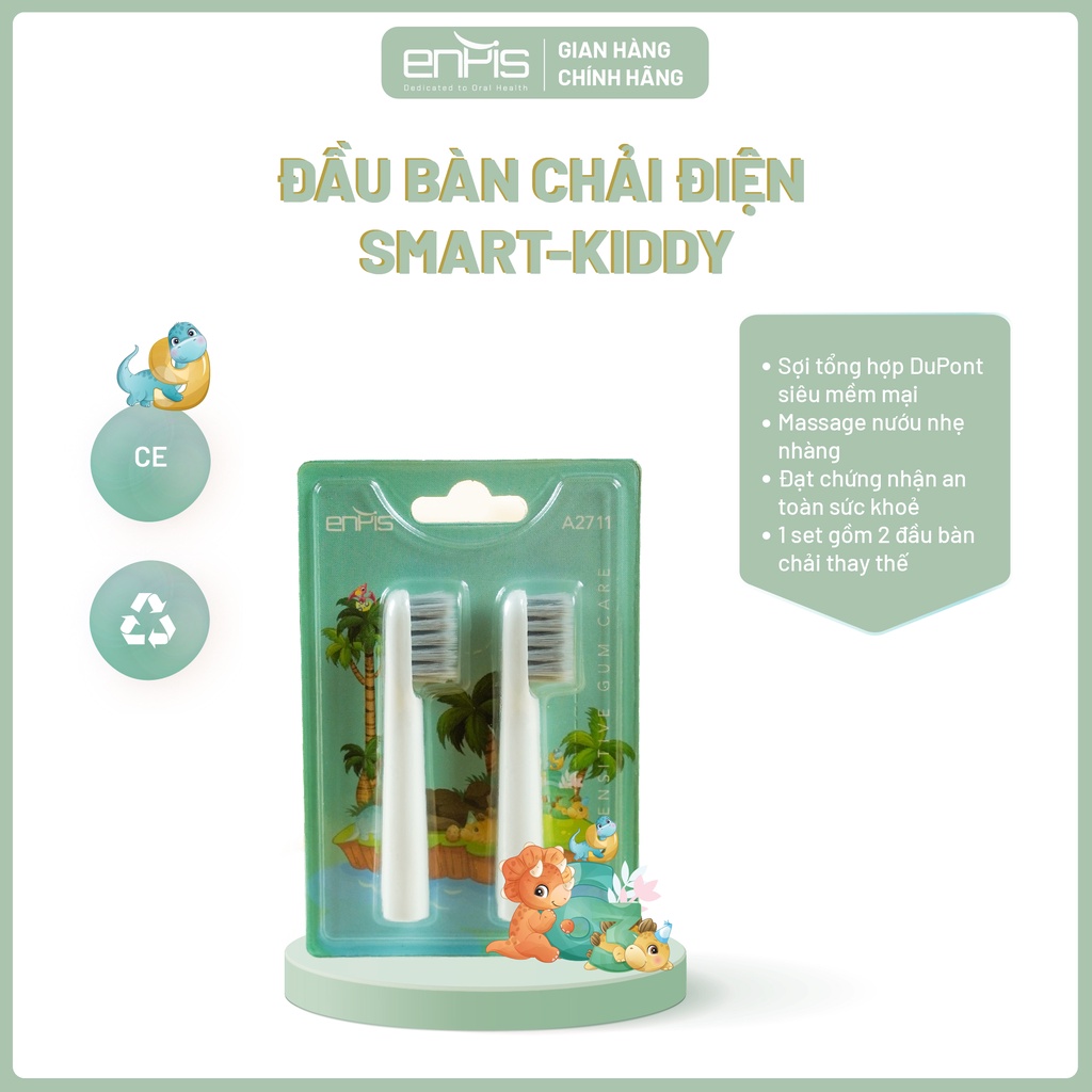 Set 2 đầu bàn chải điện ENPIS thay thế cho dòng SMART KIDDY chính hãng, Siêu mềm mại, Sạch sâu, Màu trắng enpis_hcm