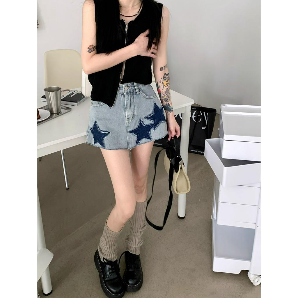 Chân Váy Denim Chữ A Lưng Cao Dáng Ôm Phong Cách Retro Mỹ Thời Trang Mùa Hè Hàng Mới Dành Cho Bạn Nữ