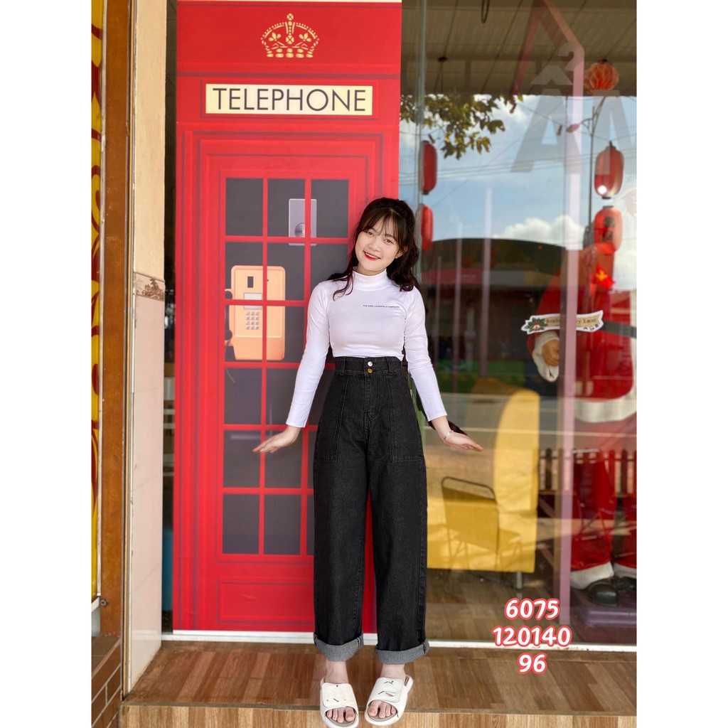 QUẦN JEAN ỐNG RỘNG NỮ CAO CẤP 2 TÚI TRƯỚC ĐĨA CHÉO PHỐI 2 NÚT MÀU XÁM CAO CẤP NITI2 LAI CUỐN ĐỦ SIZE FORM DÁNG SIÊU ĐẸP