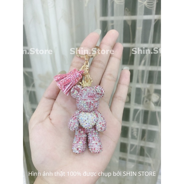 Móc Khoá Gấu Vương Miện Đính Đá sang chảnh , Phụ Kiện Túi Xách Gấu Love đáng yêu - SHIN STORE