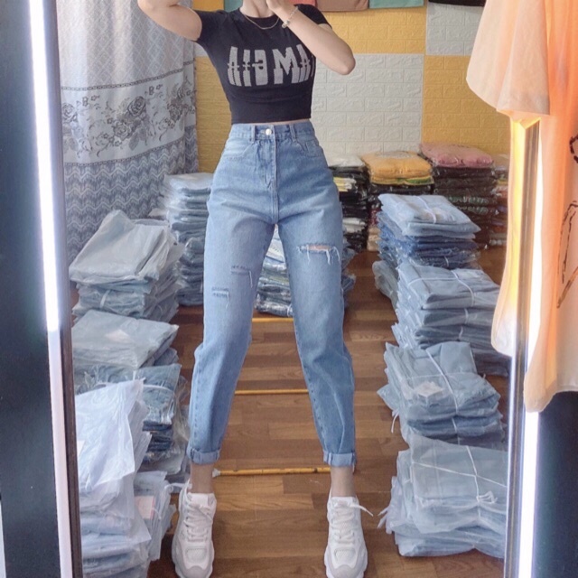 (Size 30-36)Quần Bò Size Đại - Quần Baggy Big Size Nam Nữ Rách Sole 2.1 Đùi - Đậm/Nhạt-Lưng Cao Trên Rốn Siêu Đẹp