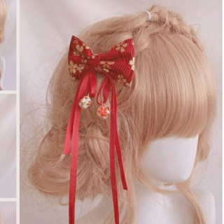 Kẹp tóc nơ đỏ tua rua cổ trang phong cách nhật bản, phụ kiện cosplay xinh xắn