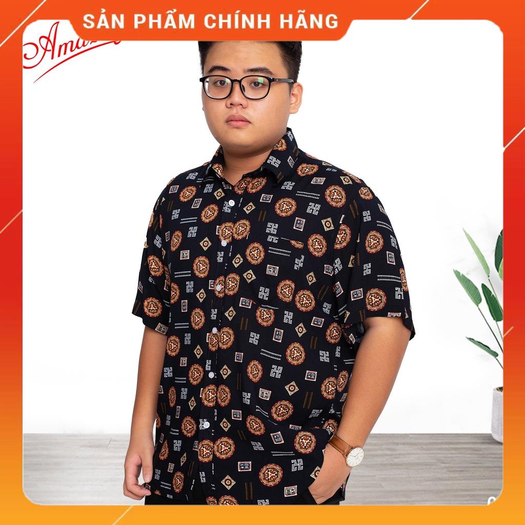 Hàng Chuẩn Áo sơ mi họa tiết chữ vạn tay ngắn Amazing, vải lanh cực mát, trôn ngang, size đại tới 105kg, trung niên