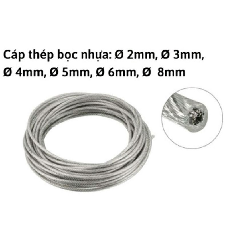 dây cáp thép bọc nhựa đủ size 3mm đến 8mm