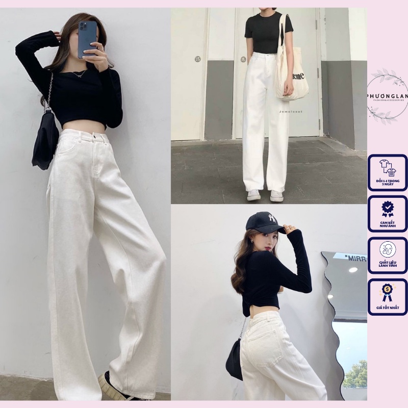 Quần bò nữ 🌸 Quần ống rộng suông dài unisex form rộng jean cá tính phong cách Ulzzang Hàn Quốc [FREESHIP] PHULA B18