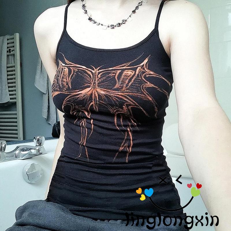 Áo Hai Dây Hở Lưng In Họa Tiết Phong Cách Gothic Thời Trang Mùa Hè Cho Nữ