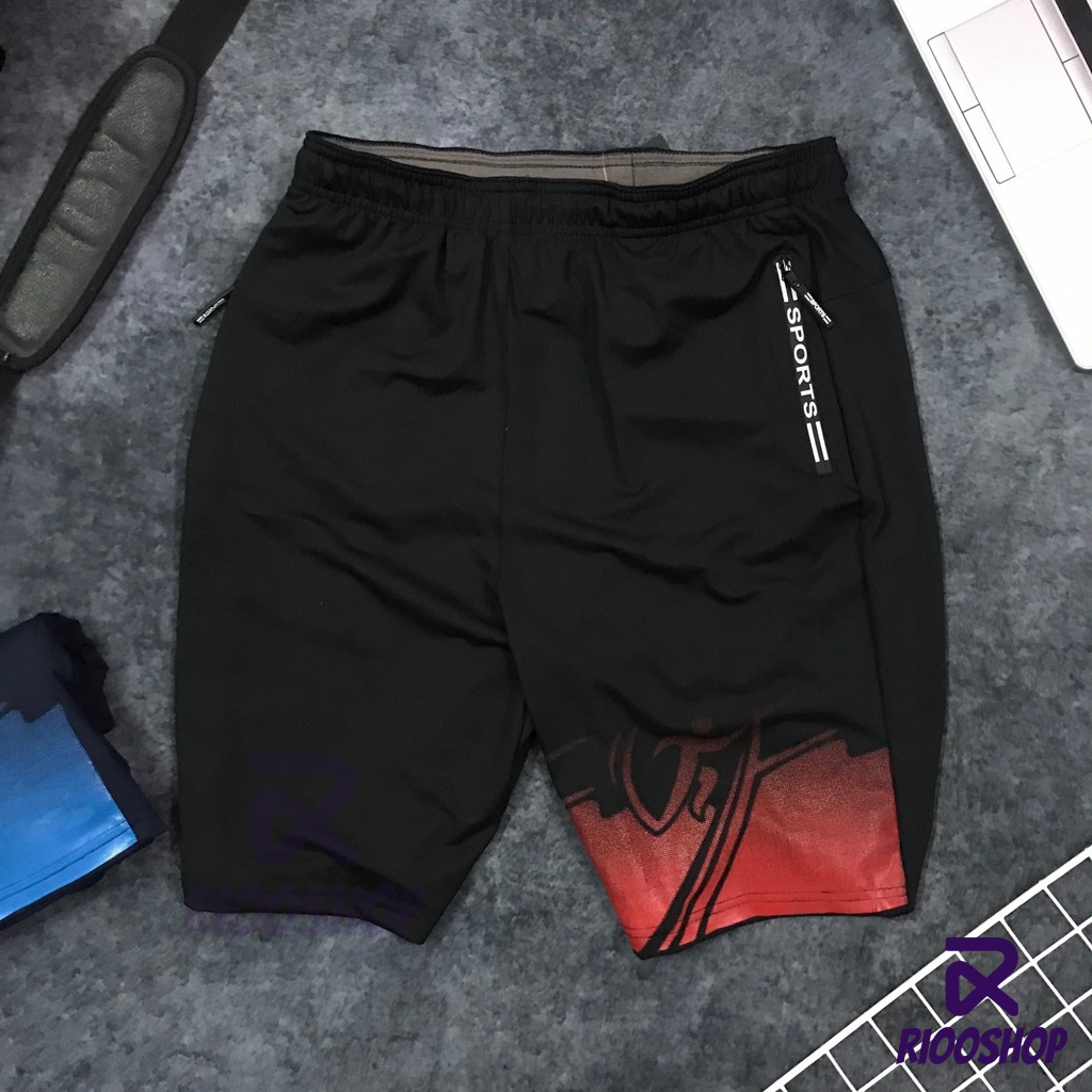 Quần thun nam ngắn dây kéo họa tiết cực chất mới sport RPS022 - quần tập gym nam Riooshop
