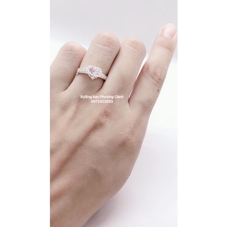 Nhẫn Bạc | Nhẫn Nữ Bạc Hình Trái Tim gắn đá nhỏ nhân tạo
