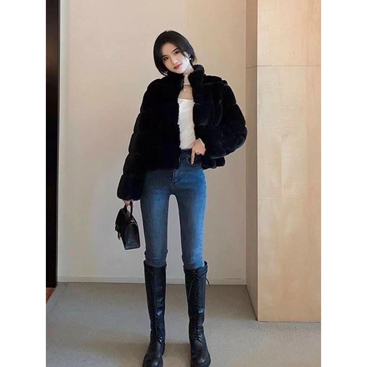 Áo khoác lông nữ, áo khoác lông kẻ ô mặc sang lớp lông siêu ấm mẫu mới nhất năm nay hàng cao cấp quảng châu Oanh Shop