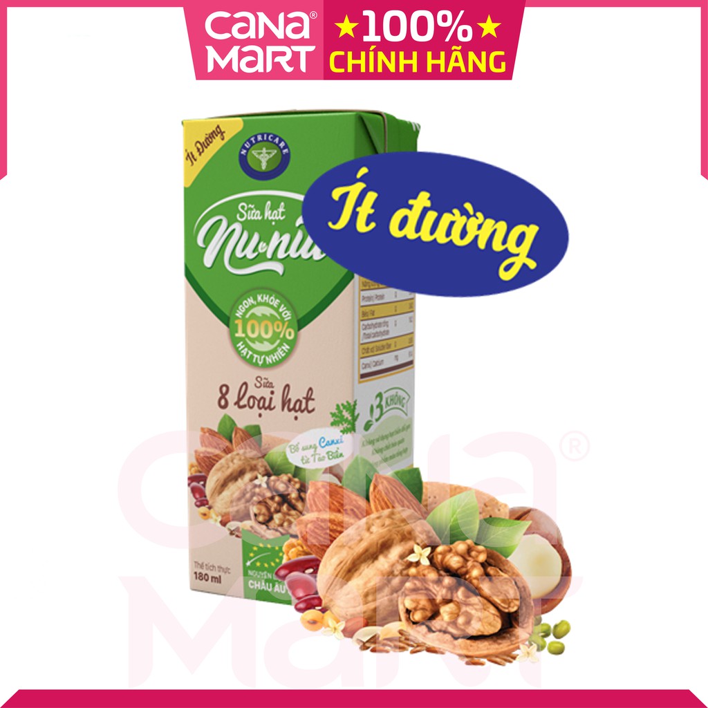 Thùng sữa nước Nunut 8 loại hạt ít đường giúp giải toả mệt mỏi bổ sung dinh dưỡng (48 hộp x 180m)