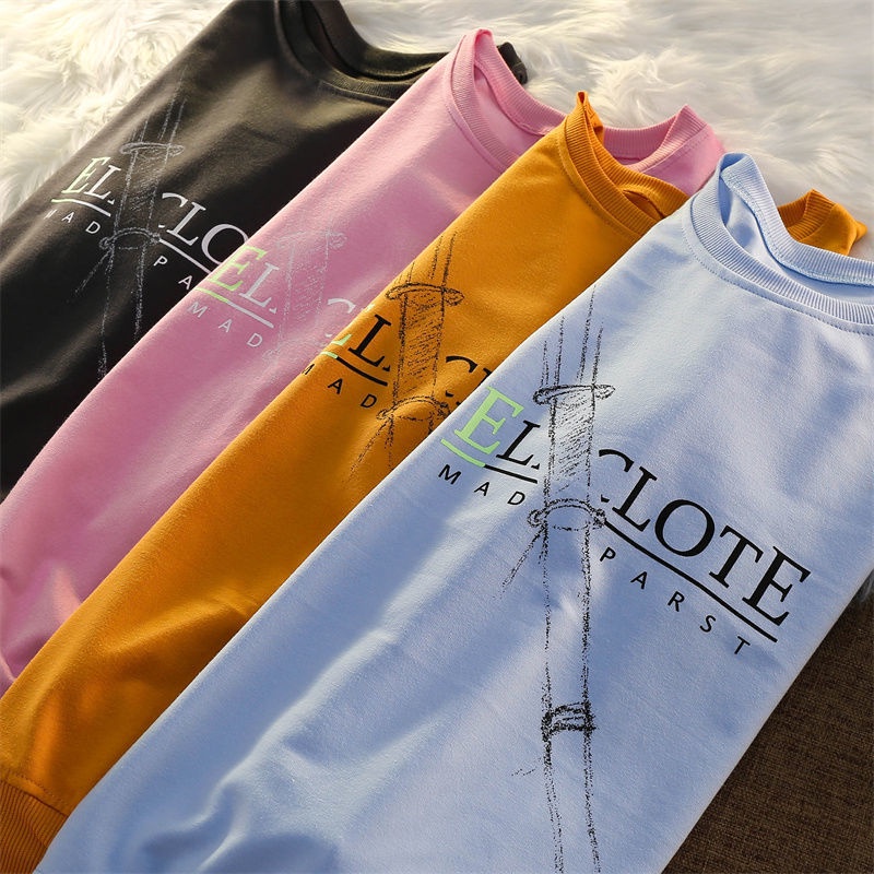 ZHELIHANGFEI Áo Thun Tay Dài Dáng Ôm In Chữ Thời Trang