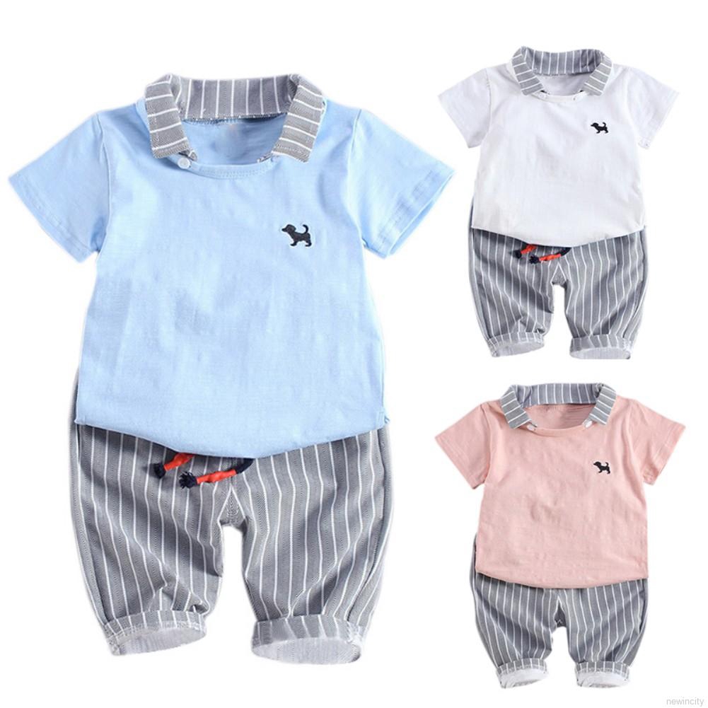 Set áo thun ngắn tay cổ bẻ + Quần short đáng yêu cho bé trai gái
