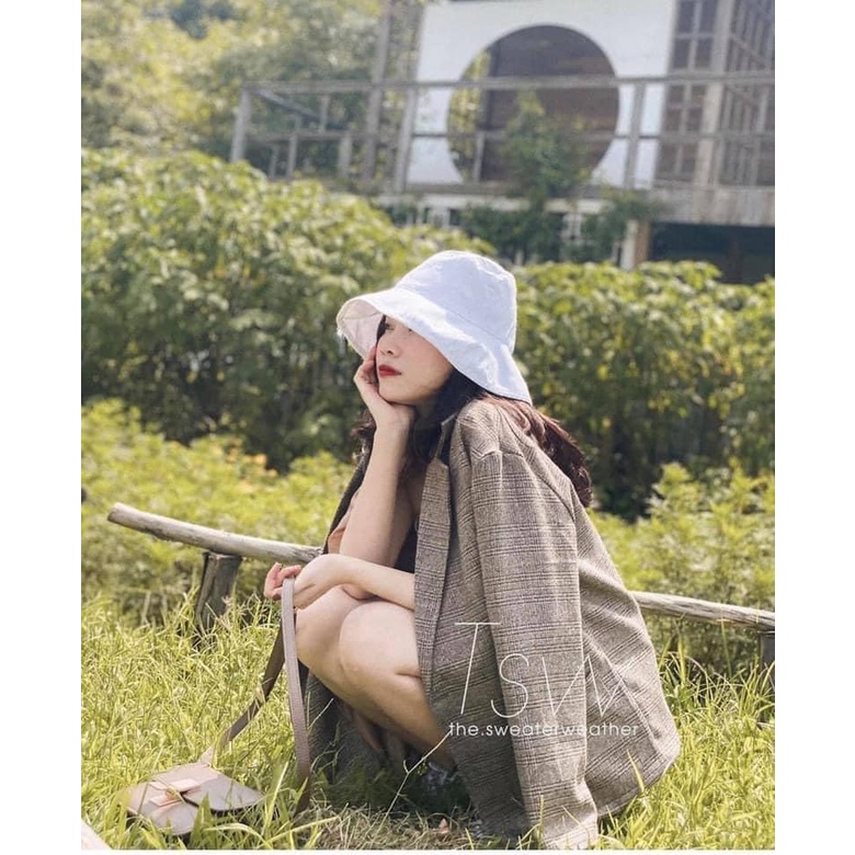 [Ảnh thật] Áo khoác vest kẻ dạ dáng rộng phong cách Hàn Quốc