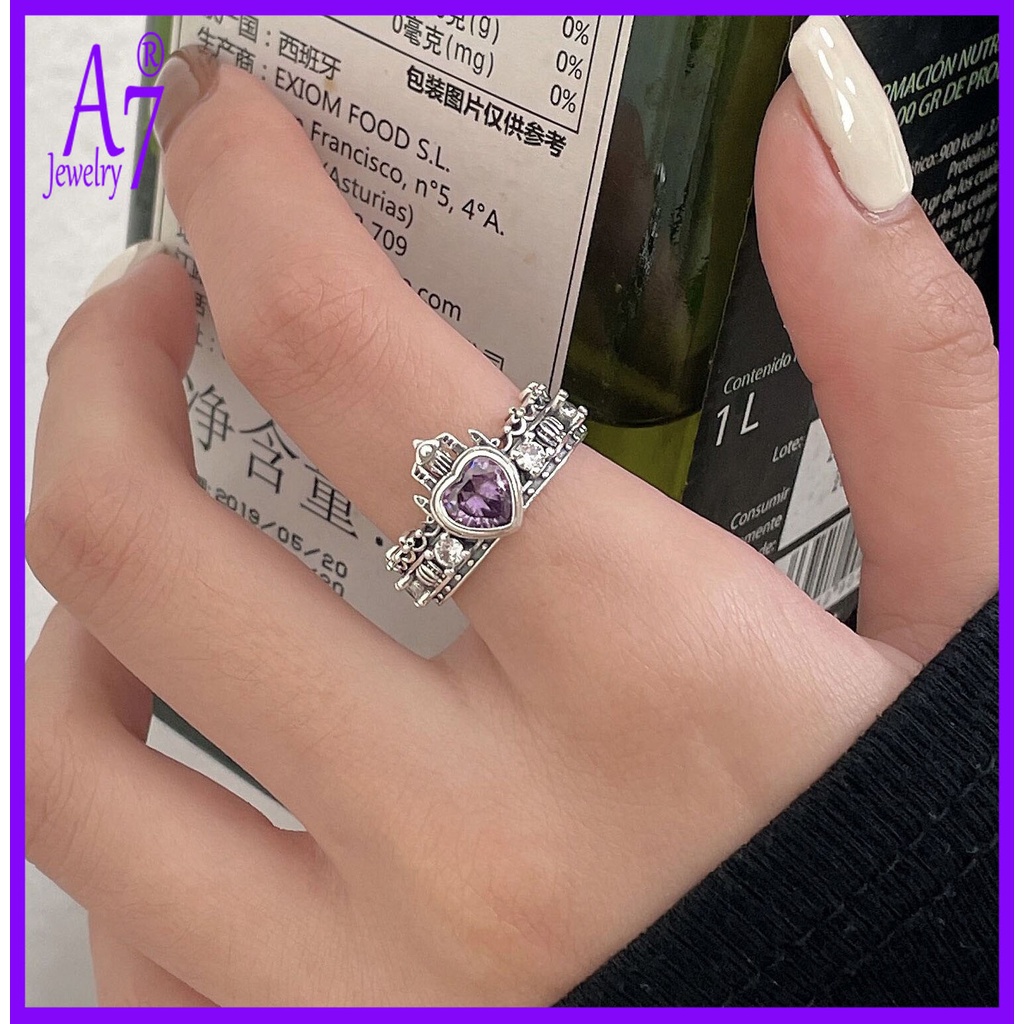 Nhẫn Hình Vương Miện Trái Tim Đính Đá A7 Phong Cách Vintage Cho Nữ